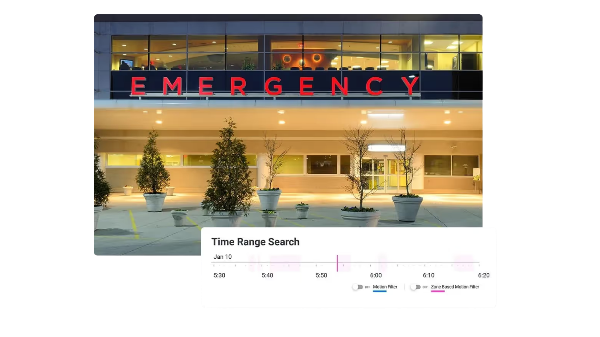 Emergency department monitoring with time range search and motion filter capabilities