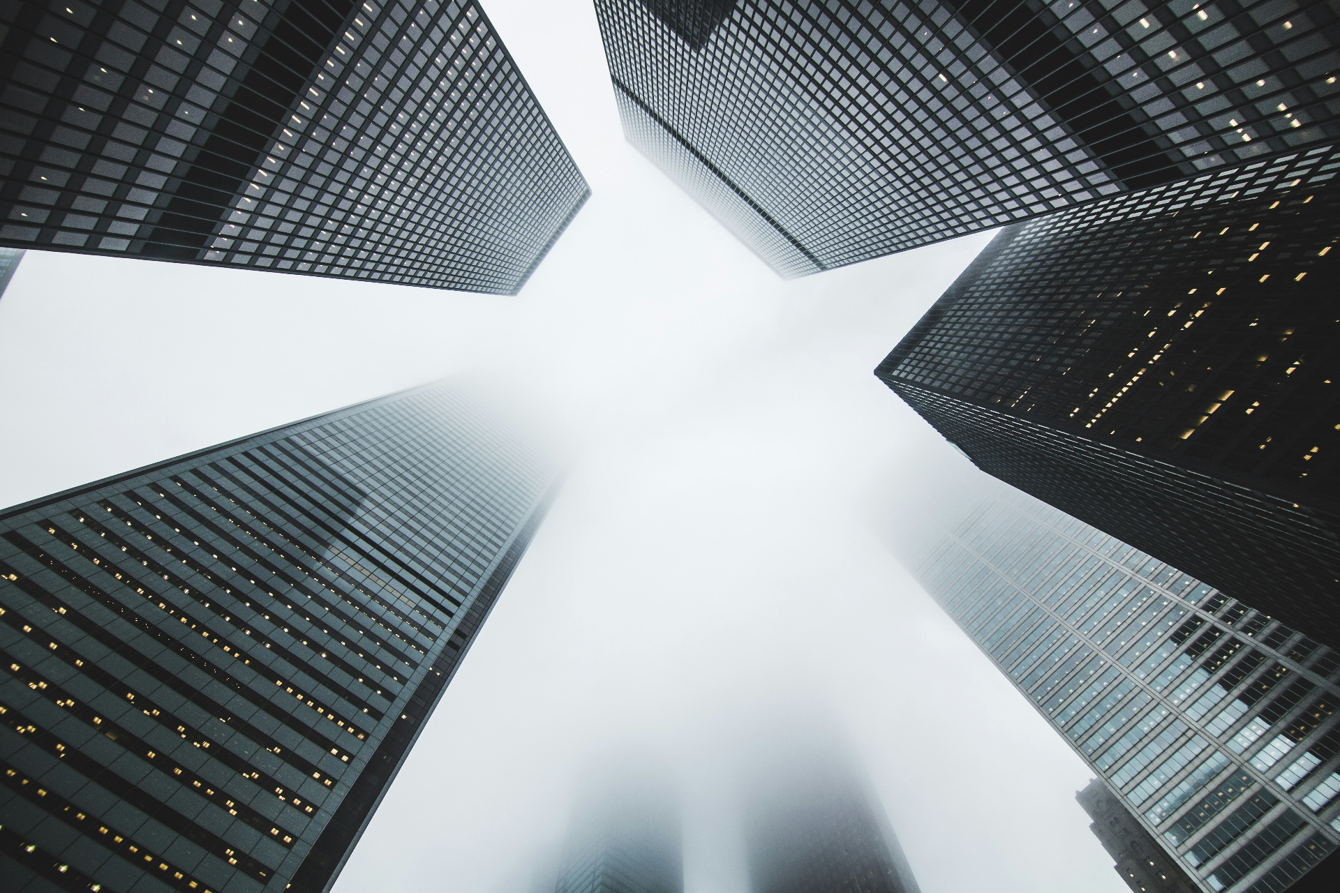 Corporate buildings viewed from below